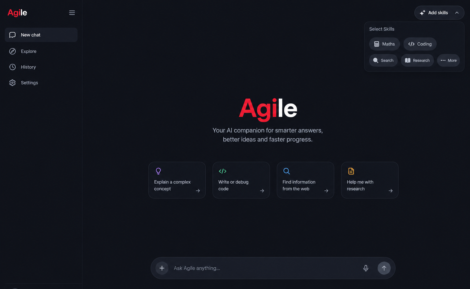 Agile AGI main interface
