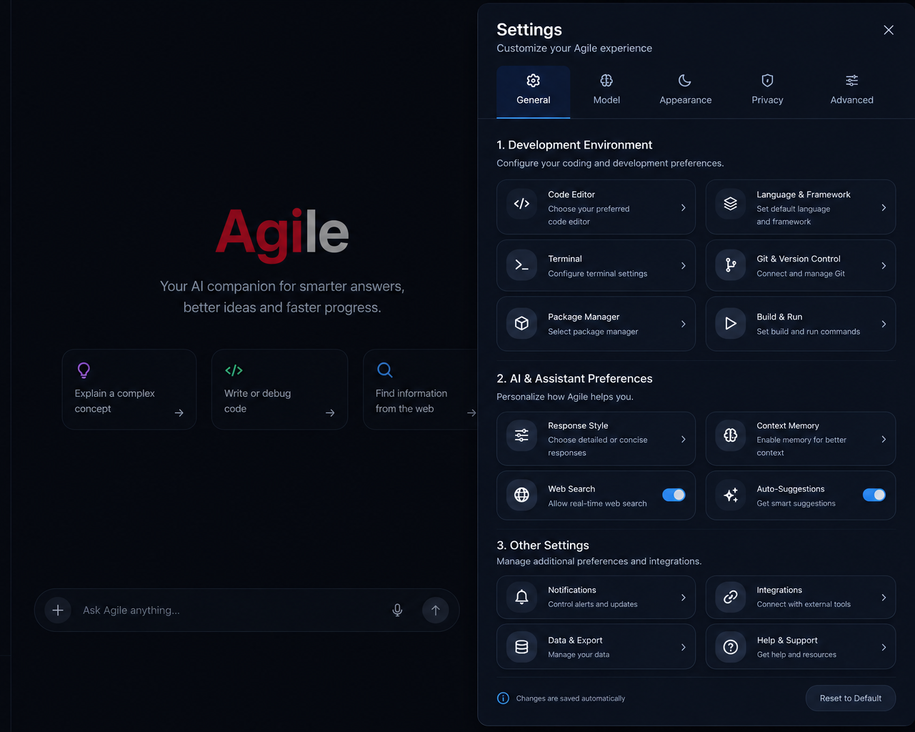 Agile AGI detailed reasoning view